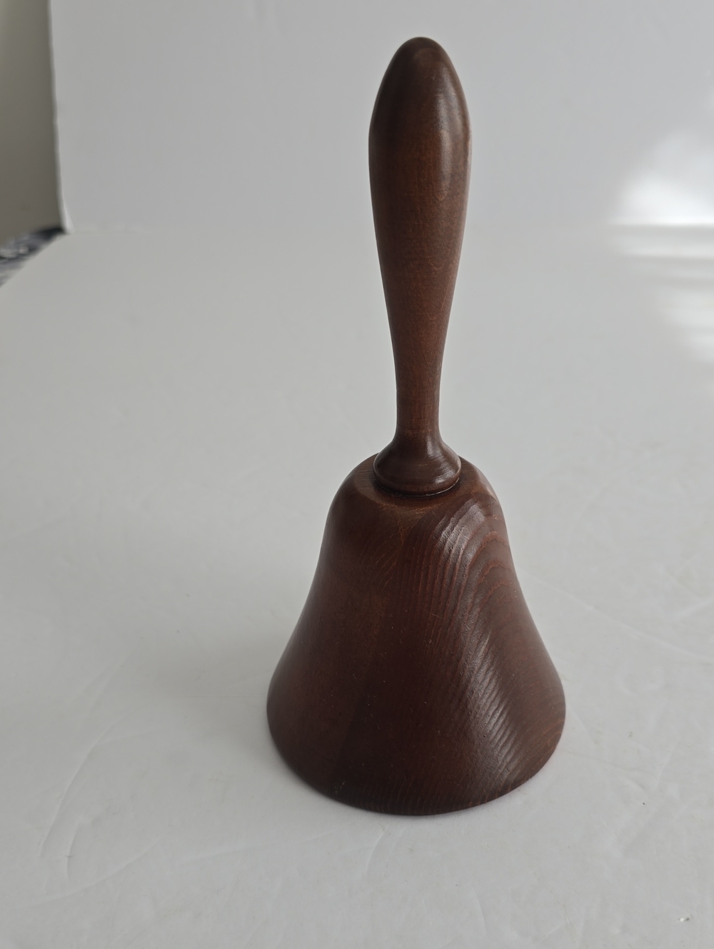 Vintage Handmade Turned Grain Wood Hand Bell Metal Lined Farmhouse Rustic